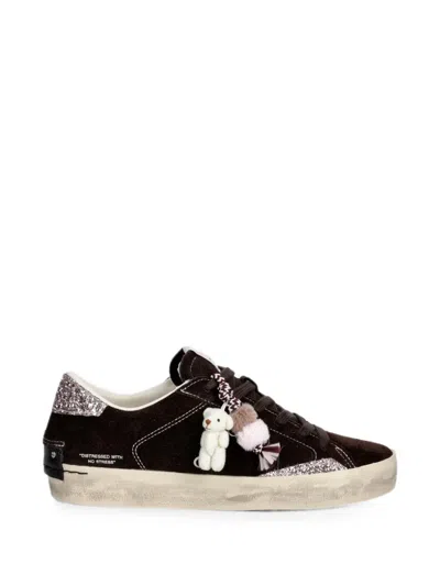 Crime London Distressed Glitter-embellished Suede Sneakers In Multi