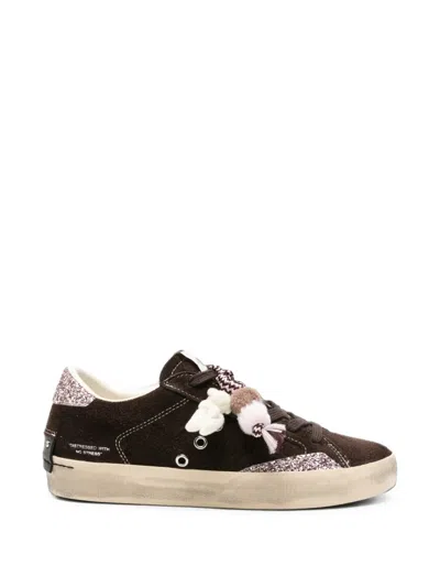 Crime London Distressed Glitter-panel Sneakers In Brown