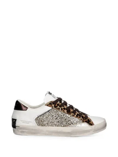 Crime London Distressed Glitter-panel Sneakers In White