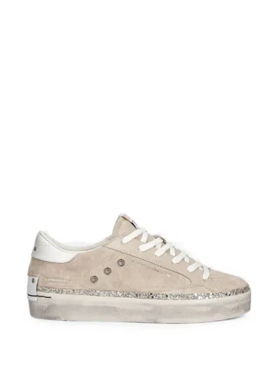 Crime London Distressed Glitter-trim Sneakers In Neutral