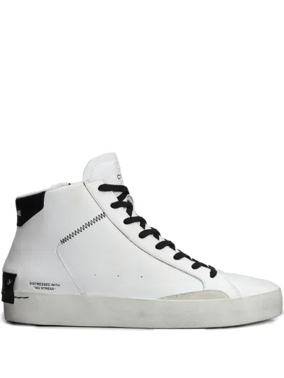 Crime London Distressed High-top Leather Sneakers In White