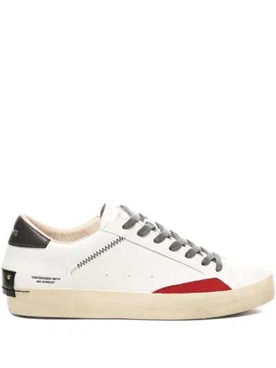 Crime London Distressed Leather-panelled Stitching Sneakers In White