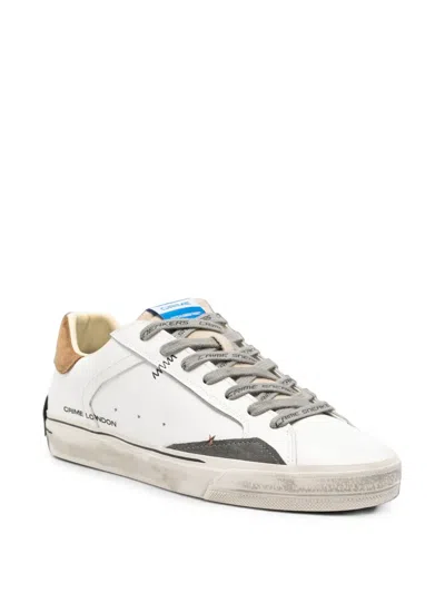 Crime London Distressed Leather Sneakers In White