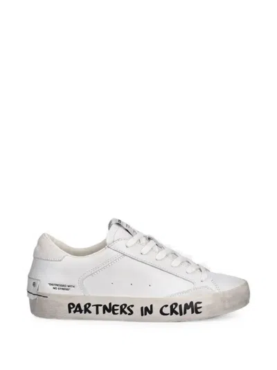 Crime London Distressed Slogan-print Sneakers In White