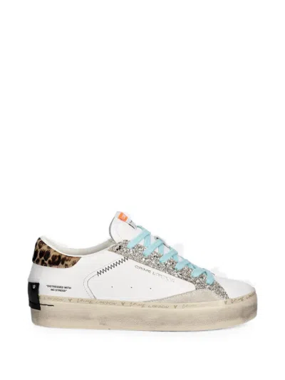 Crime London Glitter-detail Leopard-print Sneakers In White