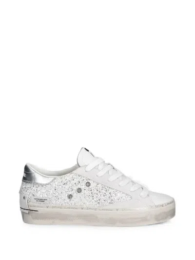 Crime London Glitter-embellished Leather Sneakers In White