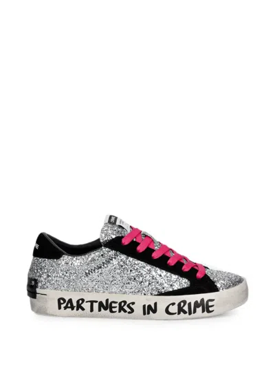 Crime London Glitter-embellished Slogan-print Sneakers In Silver