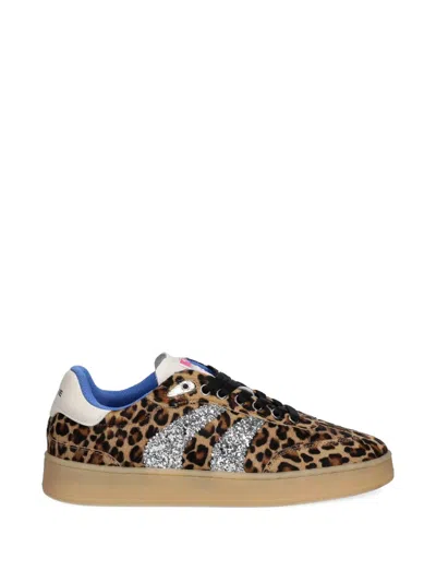 Crime London Leopard-print Glitter-detail Sneakers In Brown