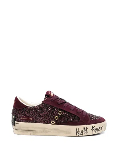 Crime London Sk8 Deluxe Glitter-embellished Suede Sneakers In Burgundy