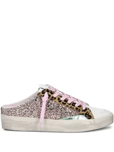 Crime London Sk8 Deluxe Sabot Sneakers Im Glitzer-look Mit Leoparden-print In Pink