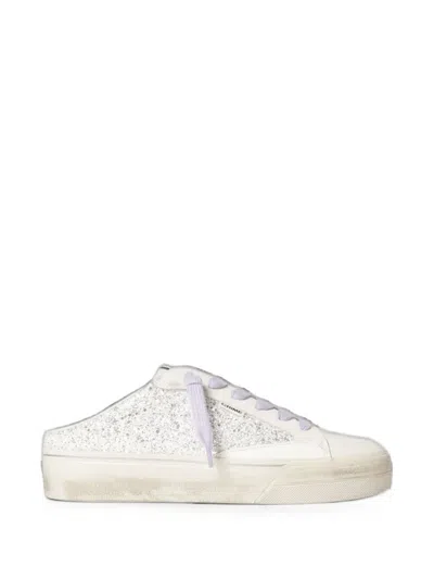 Crime London Soho Sabot Leather And Glitter Sneakers In White