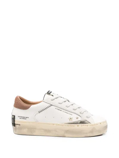 Crime London Star-patch Distressed Sneakers In White