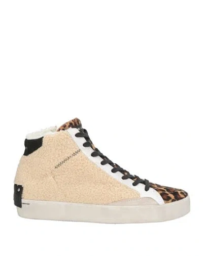 Crime London Woman Sneakers Beige Size 10 Leather, Textile Fibers In Brown