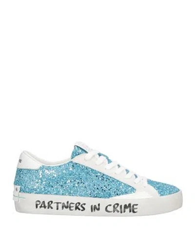 Crime London Woman Sneakers Turquoise Size 7 Leather In Blue