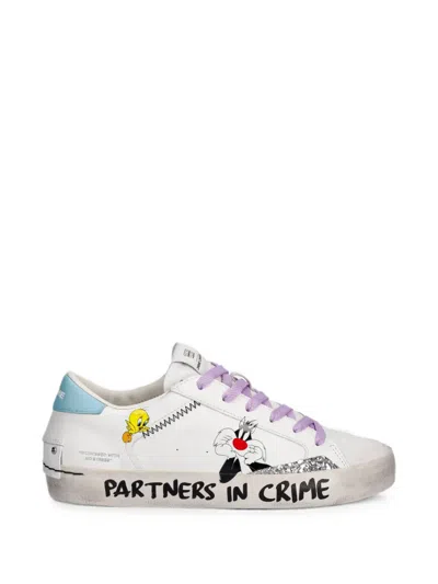 Crime London X Looney Tunes Graphic-print Glitter-detail Sneakers In White