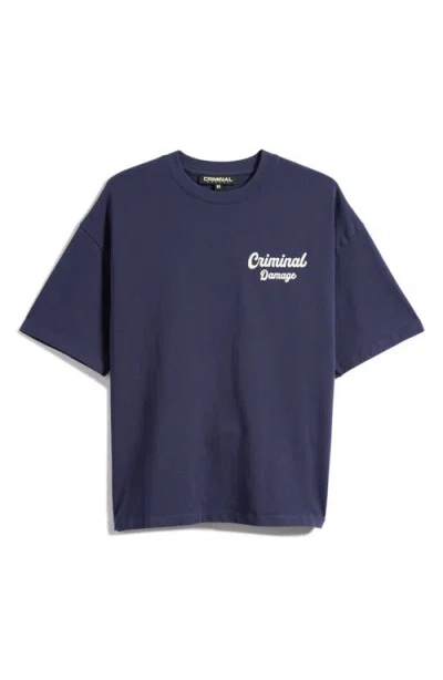 Criminal Damage Bennett Oversize Logo Graphic T-shirt In Blue