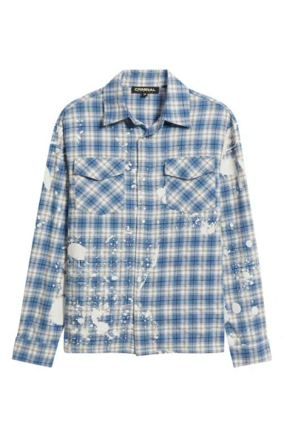 Criminal Damage Bleached Plaid Snap-up Shirt In Blue