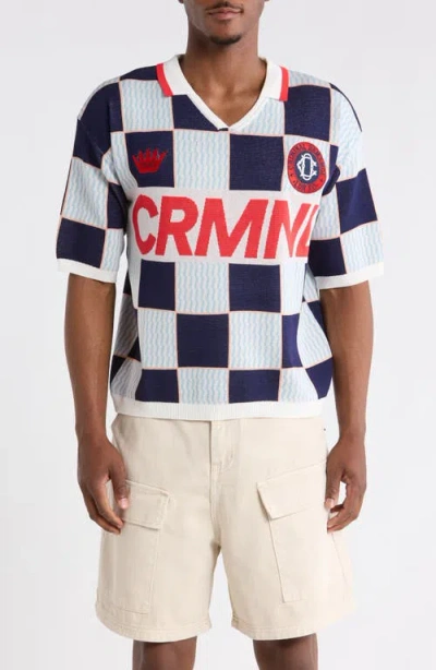 Criminal Damage Checkerboard Embroidered Jacquard Knit Polo In Multi