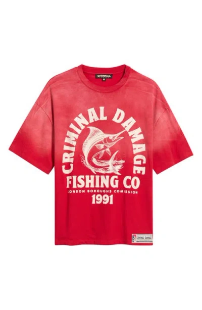 Criminal Damage Fishing Company Graphic T-shirt In Washed Red