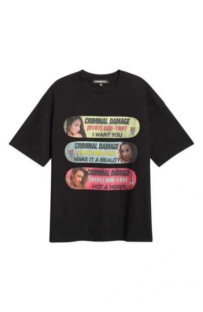 Criminal Damage Hotline Reality Crewneck T-shirt In Black