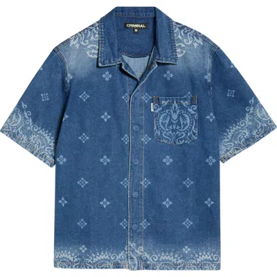 Criminal Damage Laser Print Denim Shirt In Blue