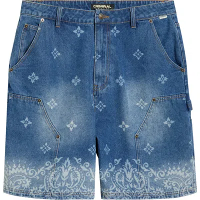 Criminal Damage Laser Print Denim Shorts In Blue