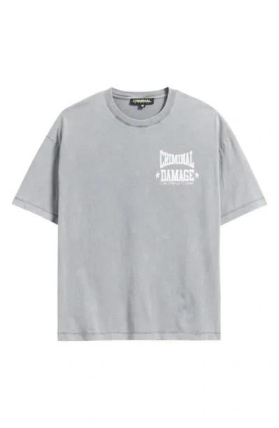 Criminal Damage Logo Graphic T-shirt In Gray