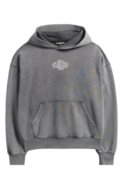 Criminal Damage Logo Mania Oversize Cotton Fleece Hoodie In Gray