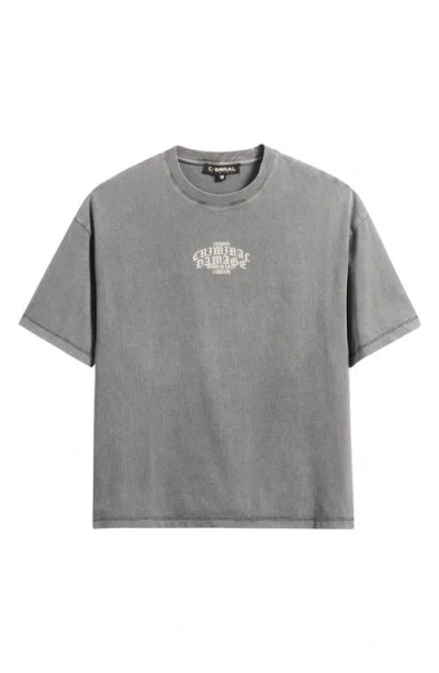 Criminal Damage Logo Mania Oversize Embroidered Graphic T-shirt In Gray