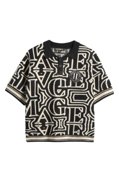 Criminal Damage Oversize Logo Jacquard Polo Sweater In Multi