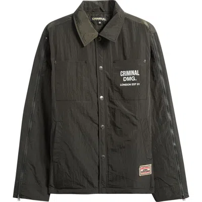 Criminal Damage Padded Nylon Shirt In Gray
