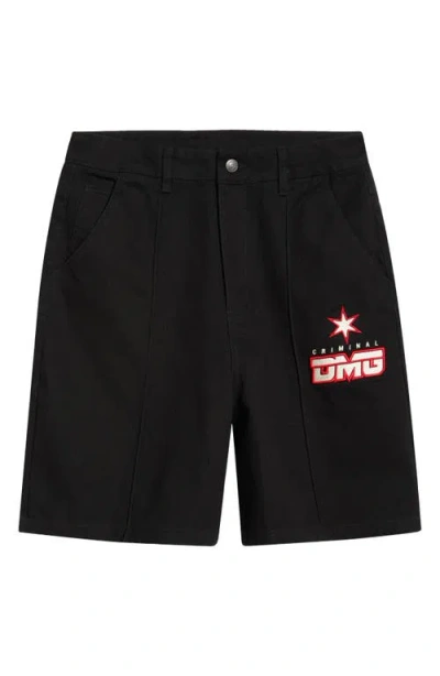 Criminal Damage Star Logo Cotton Shorts In Black