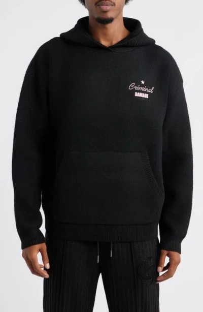Criminal Damage Striptease Knit Hoodie In Black