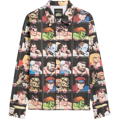 Criminal Damage X Street Fighter Ii Arcade Cotton Button-up Shirt In Black Multi