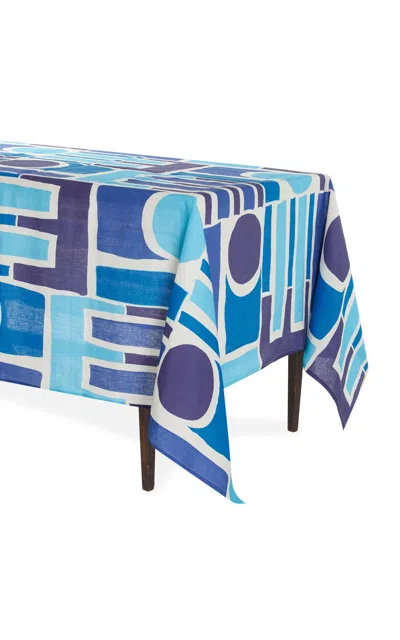Crini & Sophia Shapes Large Linen Tablecloth In Blue