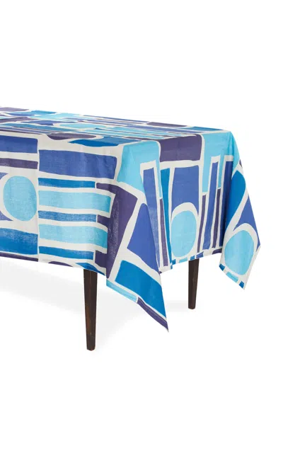 Crini & Sophia Shapes Medium Linen Tablecloth In Blue