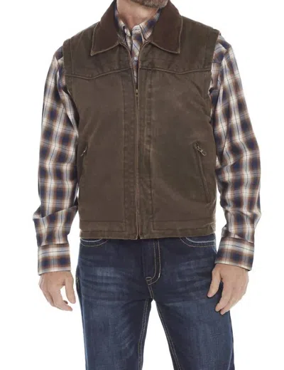 Cripple Creek Men's Enzyme Washed Zip Front Open-bottom Vest In Chocolate In Multi