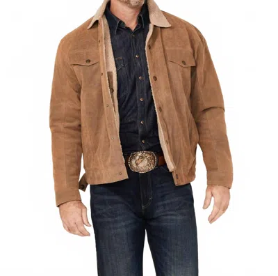 Cripple Creek Men's Sherpa Lined Suede Trucker Jacket In Tan In Brown
