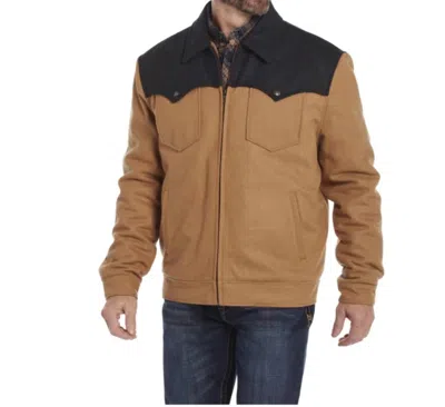 Cripple Creek Men's Two Toned Wool Melton Zip Front Ranch Jacket In Camel In Brown