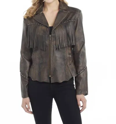 Cripple Creek Women's Nappa Lambskin Fringe Jacket In Chestnut