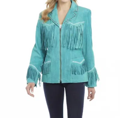 Cripple Creek Women's Suede Studded Zip Front Jacket In Turquoise In Blue