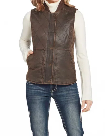 Cripple Creek Zip Front Cotton Vest With Concealed Carry Pocket In Brown