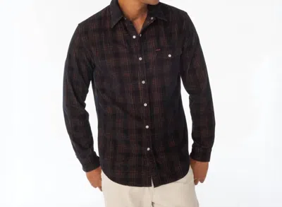Criquet Corduroy Pearl Snap Shirt In Black Plaid In Brown