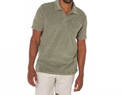 Criquet Men's Dean Stripe Terrycloth Polo Shirt In Olive In Green