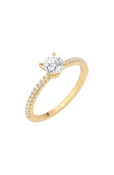Crislu 18k Gold Plated Cubic Zirconia Solitaire Ring In 18 Kt Yellow Gold Clear Cz
