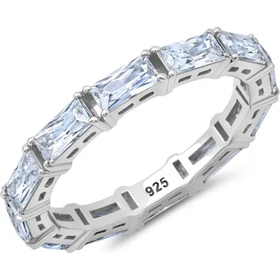 Crislu Baguette Cut Cubic Zirconia Eternity Ring In Silver