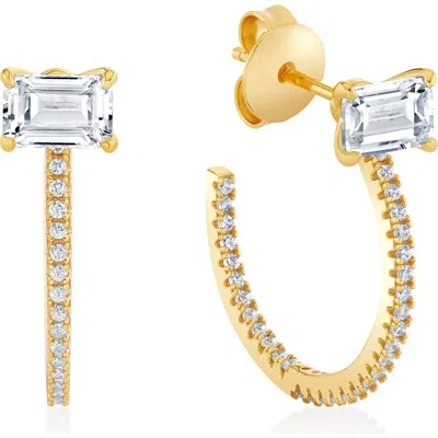 Crislu Baguette-cut Cubic Zirconia Pavé Huggie Hoop Earrings In Gold