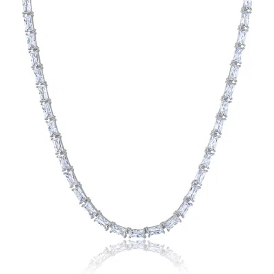 Crislu Baguette Cut Cubic Zirconia Tennis Necklace In Metallic