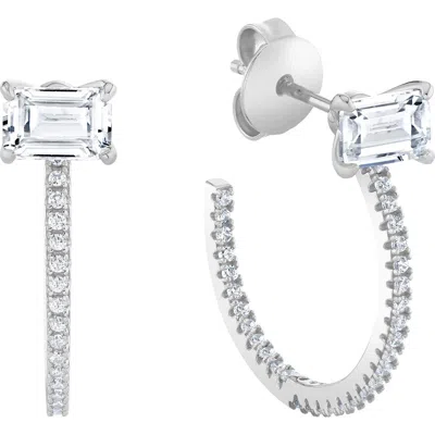 Crislu Baguette-cut Cubic Zirconia Pavé Huggie Hoop Earrings In Metallic