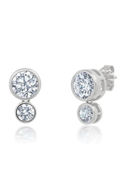 Crislu Bezel Cubic Zirconia Stud Earrings In Silver